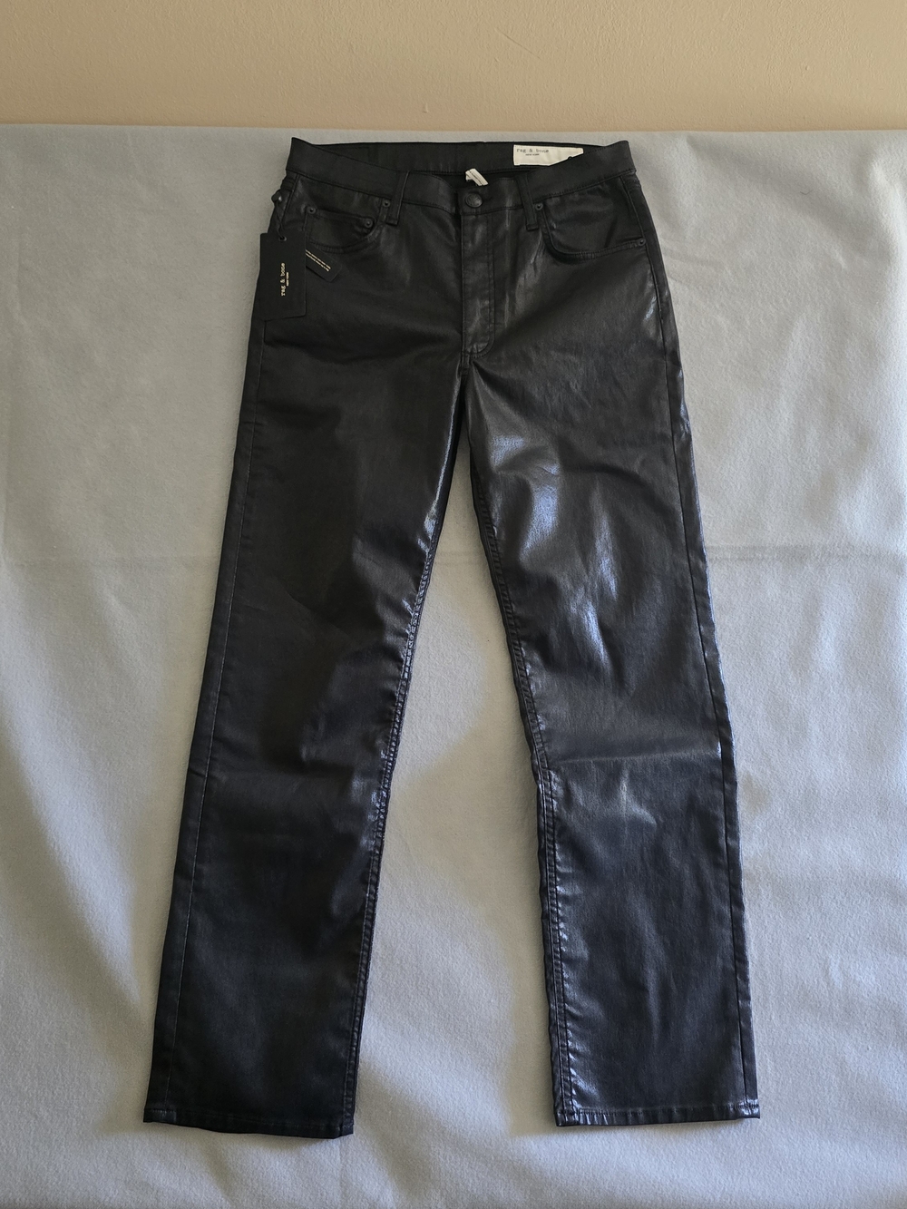 rag & bone Black Coated Flexi Harlow Full Straight Leg Waxed Stylish Rock Gothic